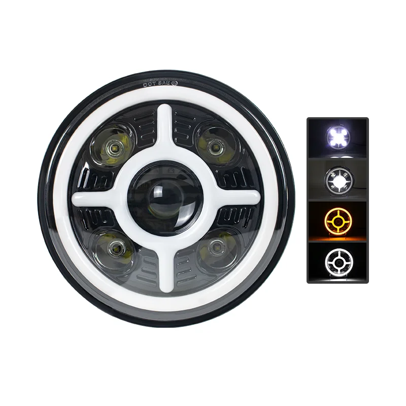 Universal Round 7 Inch H4 Angle Eyes LED Mortorcyele Work Headlamp H/L Beam DRL Spot Driving LED Headlight For Road Jeep