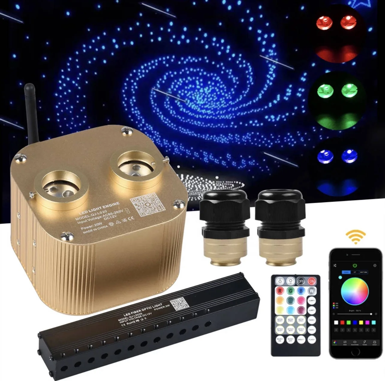 customized 20w twinkle+white shooting star +0.75mm 1200pcs stars +1.0mm 240pcs ,4m shooting star for car ceiling roof decoration