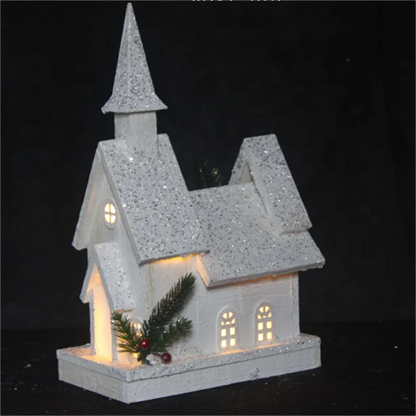 wooden house craft  tabletop decoration wooden lighted wood house with led lights for Christmas home decoration