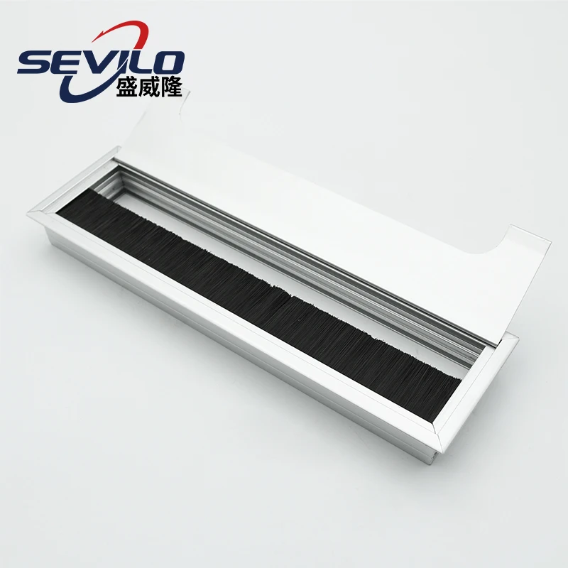 Factory Directly Sale Aluminum Alloy with a Brush Rectangular Box Computer Desktop Cable Grommet Wholesale