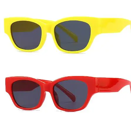 KUANGTU Retro cat eye frame sunglasses trendy fashion  red yellow glasses for men and women sunglasses