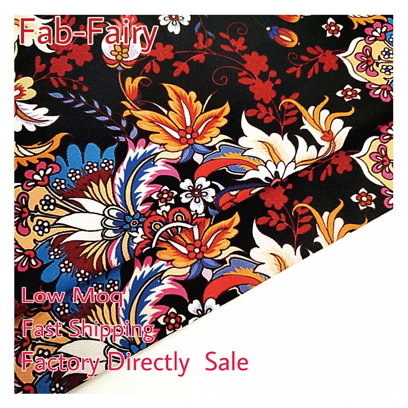 YH8-8510 Hot Sale Bohemian Style Black Ground Colorful Pattern Retro Big Floral Paisley Digital Printed Suits Lining Fabrics