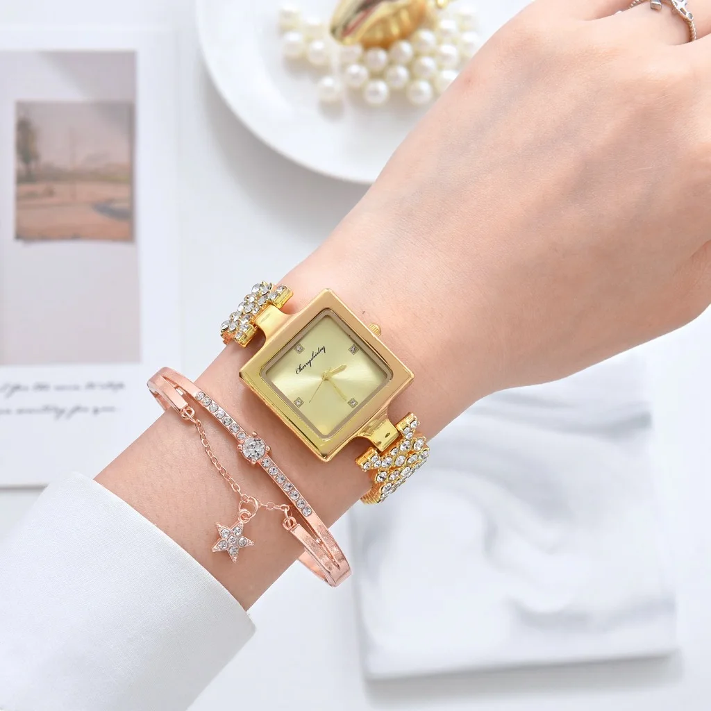 BWI043 Women Luxury Watch Shiny Full Crystals Lady Watches Crystal Rose Gold Bracelet Souvenirs Gift Sets