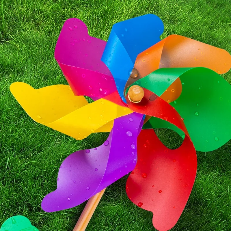 Hot selling wooden windmill rainbow pinwheel other outdoor toys garden children party decoration Wooden windmill for kids