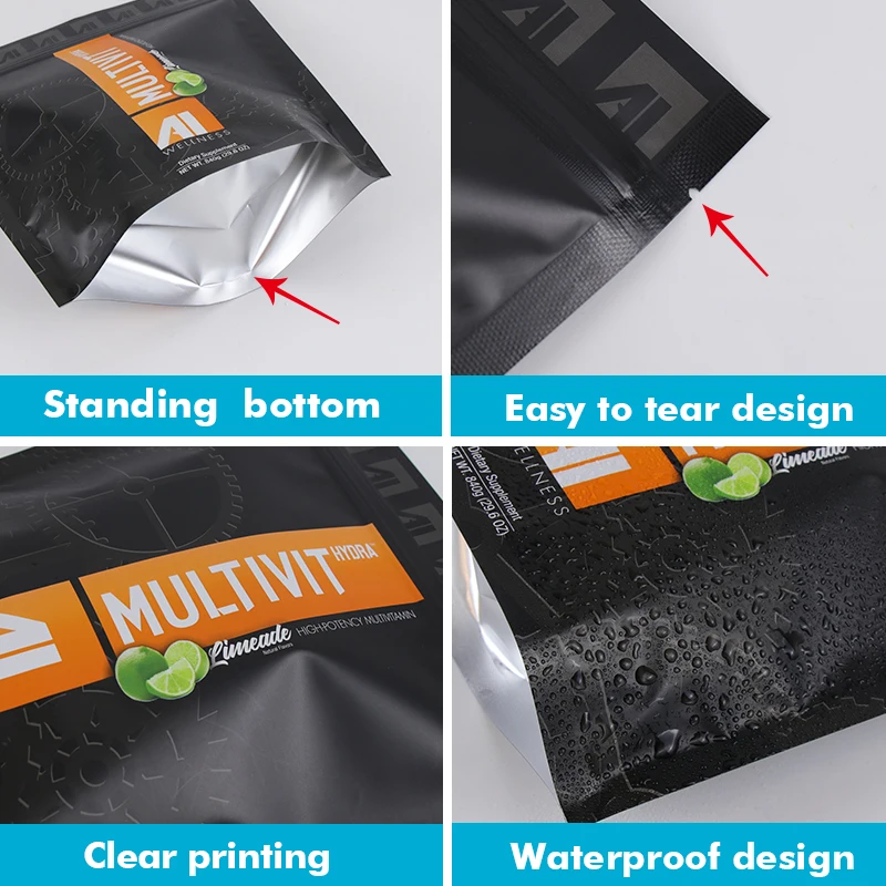 Custom Grade Custom Printed zipper stand up plastic spice sauce packaging pouch bags resealable zip lock food packaging