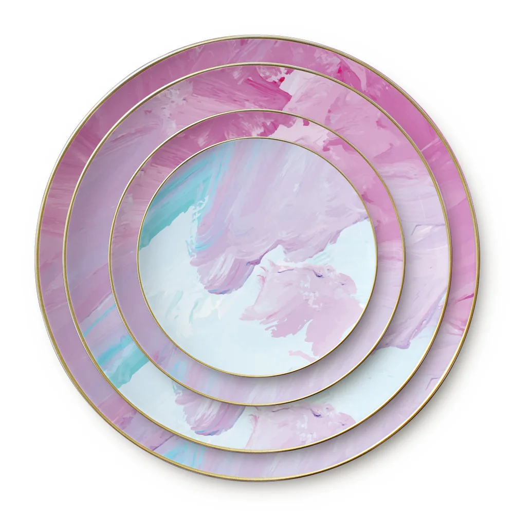 Hand Paint Ceramic Dinner Plate Wholesale Creative Restaurant Ceramic Plates Round Colored Porcelain Round Serving Plate