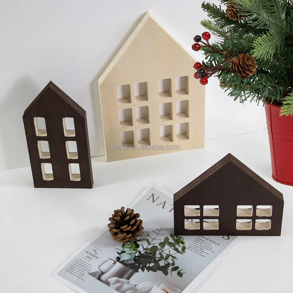Unfinished wooden Christmas miniature Houses natural village  Mini House Shapes for Christmas decoration