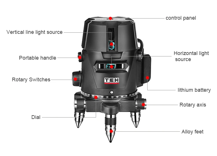TEH Professional 360 Degree Self Leveling Green Cross Line Rotary Laser Level Meter Machine