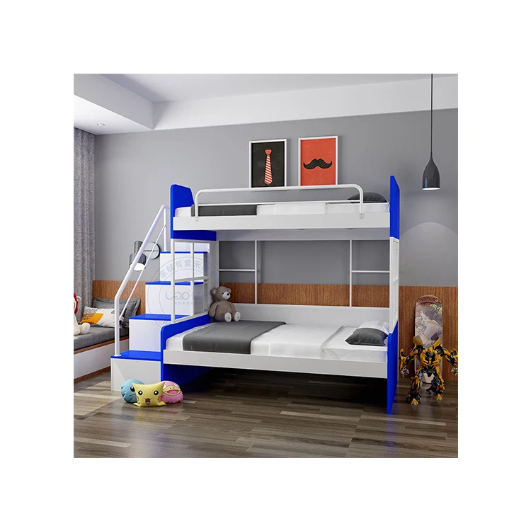 Children bedroom furniture twin over full double-desk bunk beds cheap white and blue kids loft bed murphy bed