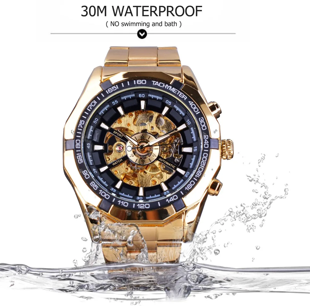 
Forsining Watch 2021 Top Brand Luxury Full Golden Mechanical Mens Watch Skeleton Clock Sport Fashion Casual Watches Men Wrist 
