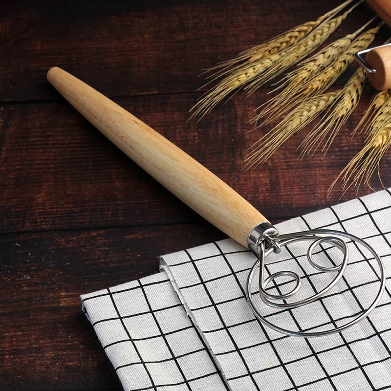 Частная марка Длинная Деревянная ручка и нержавеющая сталь хлеб датский венчик инструмент для выпечки теста Смешивания