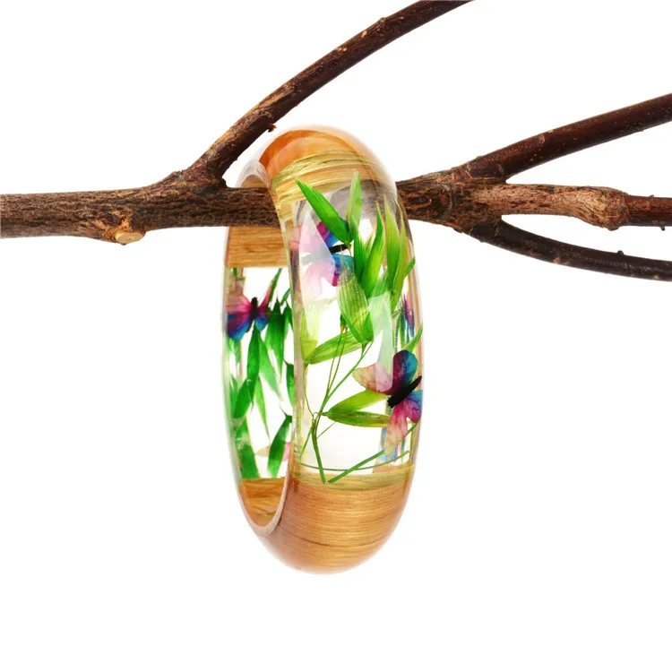 Custom logo Resin Real butterfly Real Dried Flower bracelet jewelry