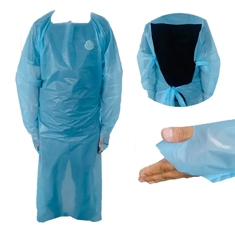 OEM Disposable Plastic CPE Apron Medical Protective Clothes Isolation Gown with Thump Loop