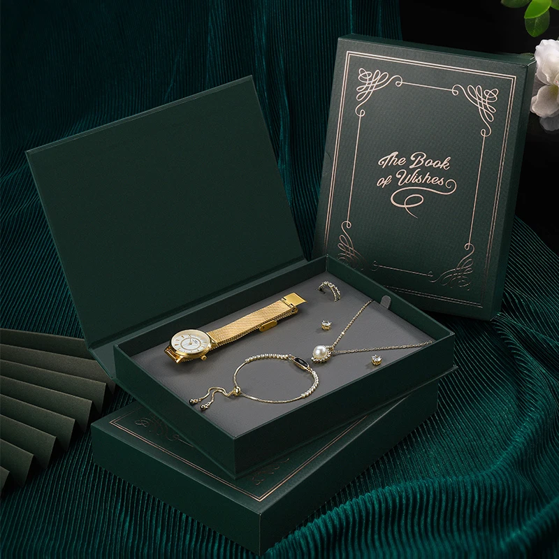 IBSO Luxury Green Watch Set Gift For Women Luxury Elegant Waterproof Quartz Watches 3ATM Waterproof