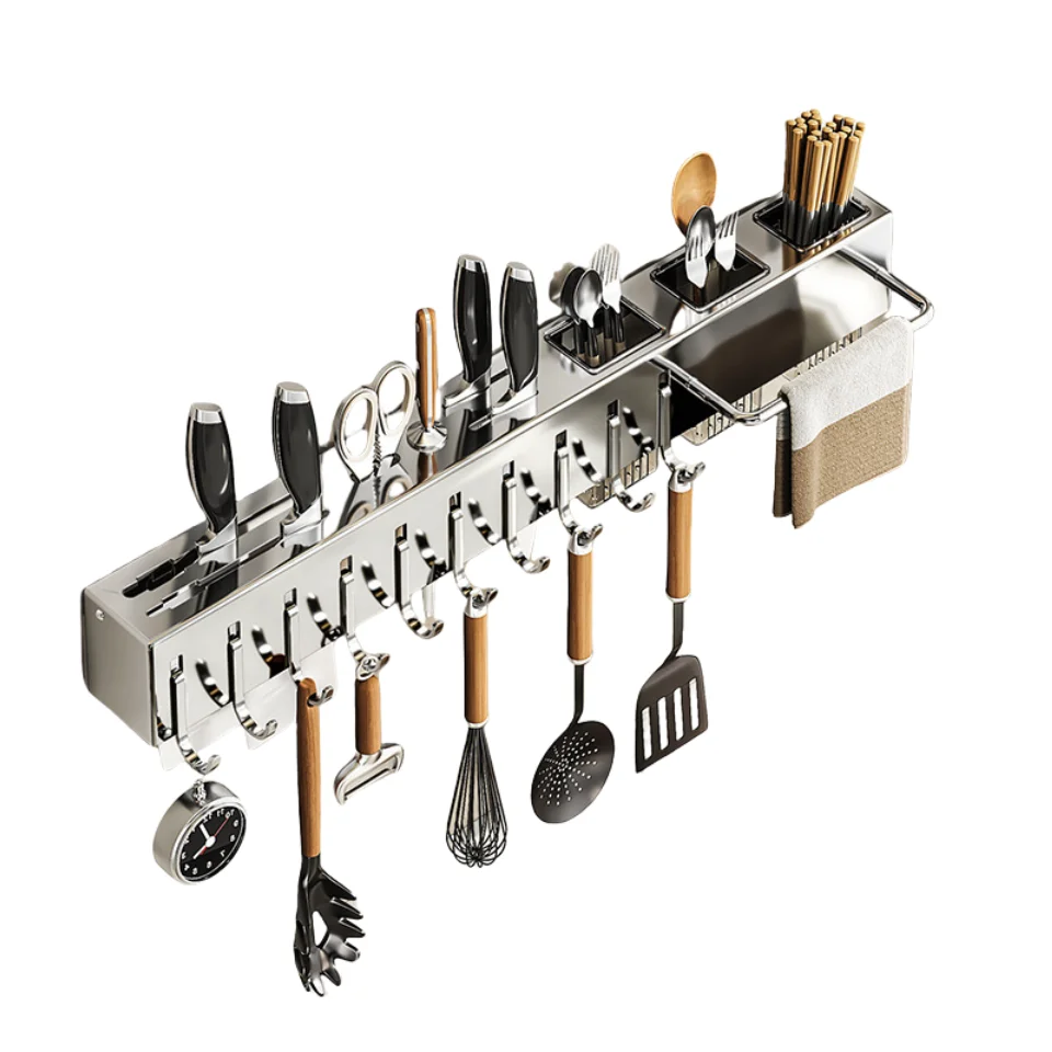 30 40 50 60cm Punch Free Kitchen Stainless Steel Organizer Wall Mount Hanging spoon fork Knife Tool Chopsticks Rack Holder
