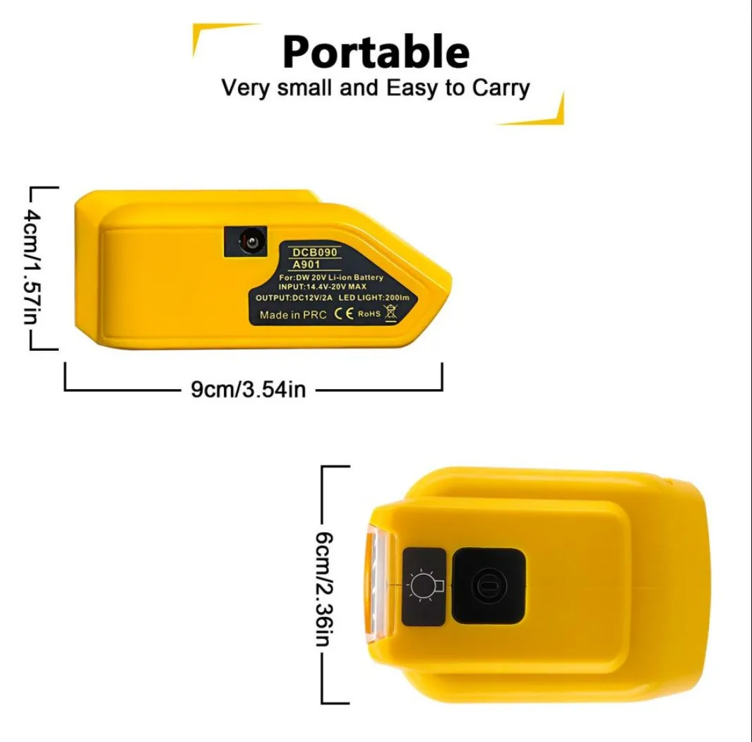 Power tool Battery Charger with led light suitable for DeWalt 12v/ 20V Lithium Battery adapter with  USB TYPE-C Fast charging