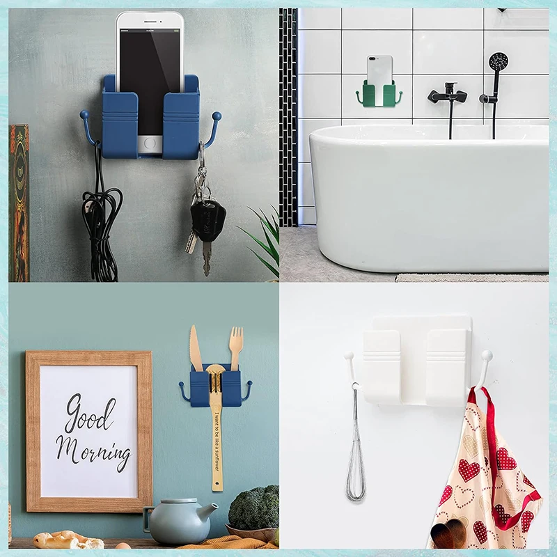 Mobile Phone Holder with Self Adhesive for Bathroom Bedroom Kitchen Charger Stand Remote Control Storage Box Wall Mounted