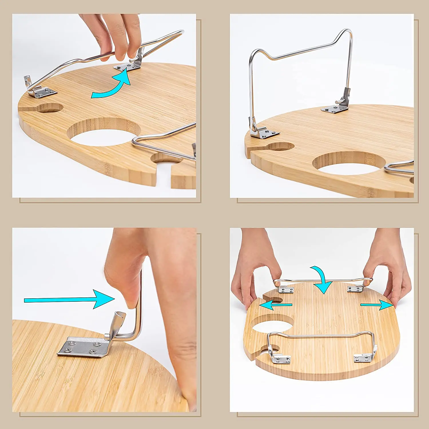 2021 New Design Idea Accessories Portable Bamboo Round Camping Table Folding Table  with Stainless steel legs Dining Table