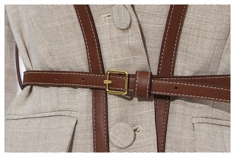 2021 casual outfits Long sleeve blazers Slim ladies blazer belted leather trimmed blazer jacket womens jackets