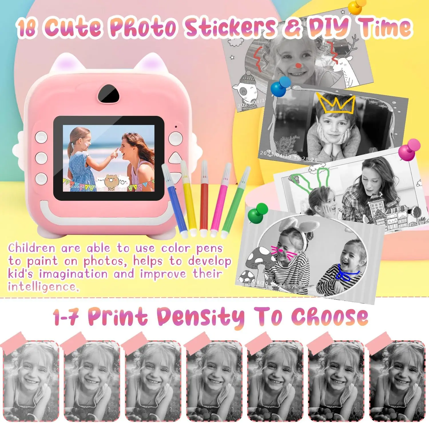 Kids Print Cameras Toddler Digital Instant Camera for Girls Boys Zero Ink Kids 48MP Cam 1080P HD Video Camcorder for Bir