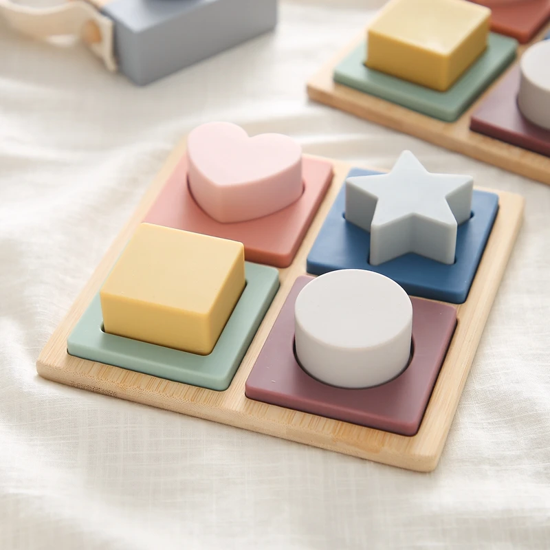 Chewable Silicone Bamboo Wood Shape Recognition Puzzle Toy