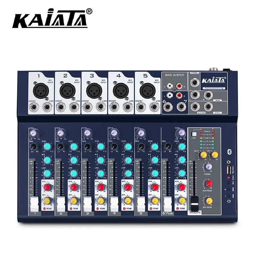 KAIKA F7-USB-1 7 Channel Audio Mixer Sound Professional Mixing Console with  USB Recording 48V Phantom Power