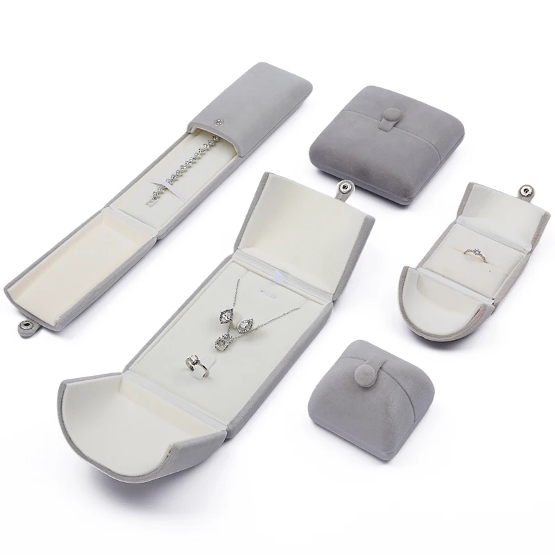 Factory wholesale luxury jewelry packaging box pearl storage box wedding bracelet necklace earring ring grey velvet jewelry box