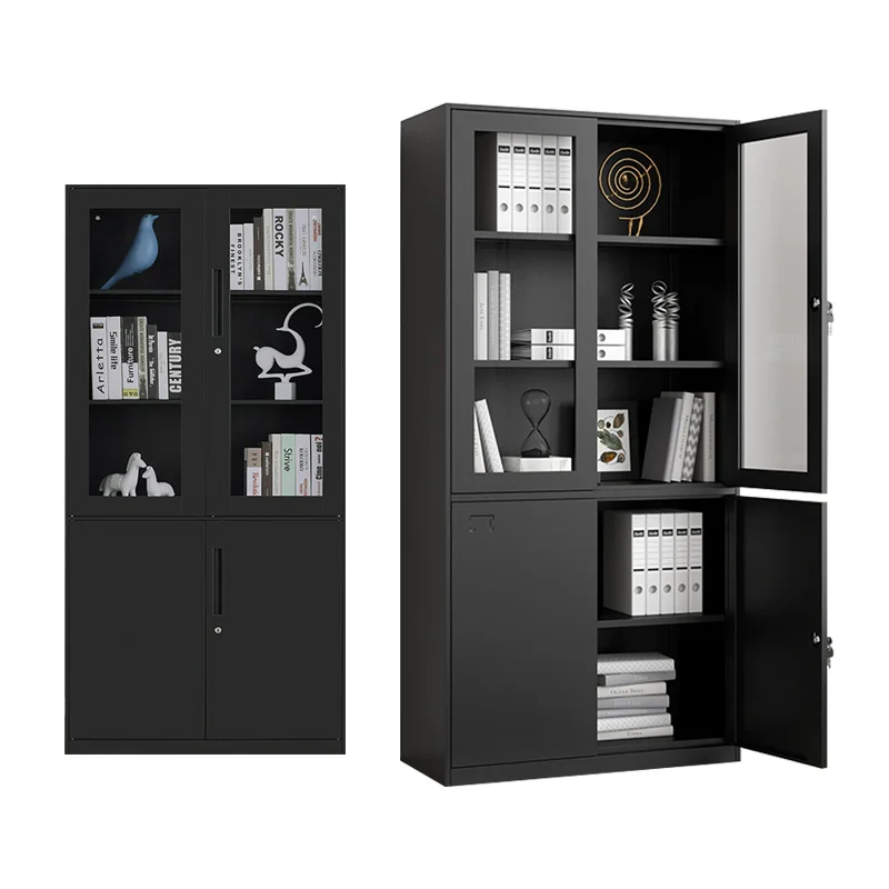 New Style And Popular Office Furniture Metal File Storage Cabinet Cupboard With Upper 2 Glass Door