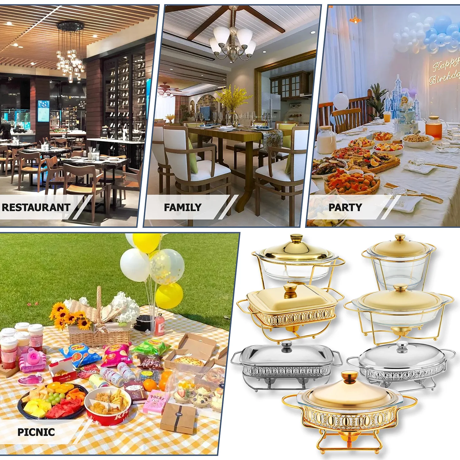 YITIAN New Product Hotel Buffet Catering Hanging Stainless Steel Serving Glass Chafing Dish Buffet Set