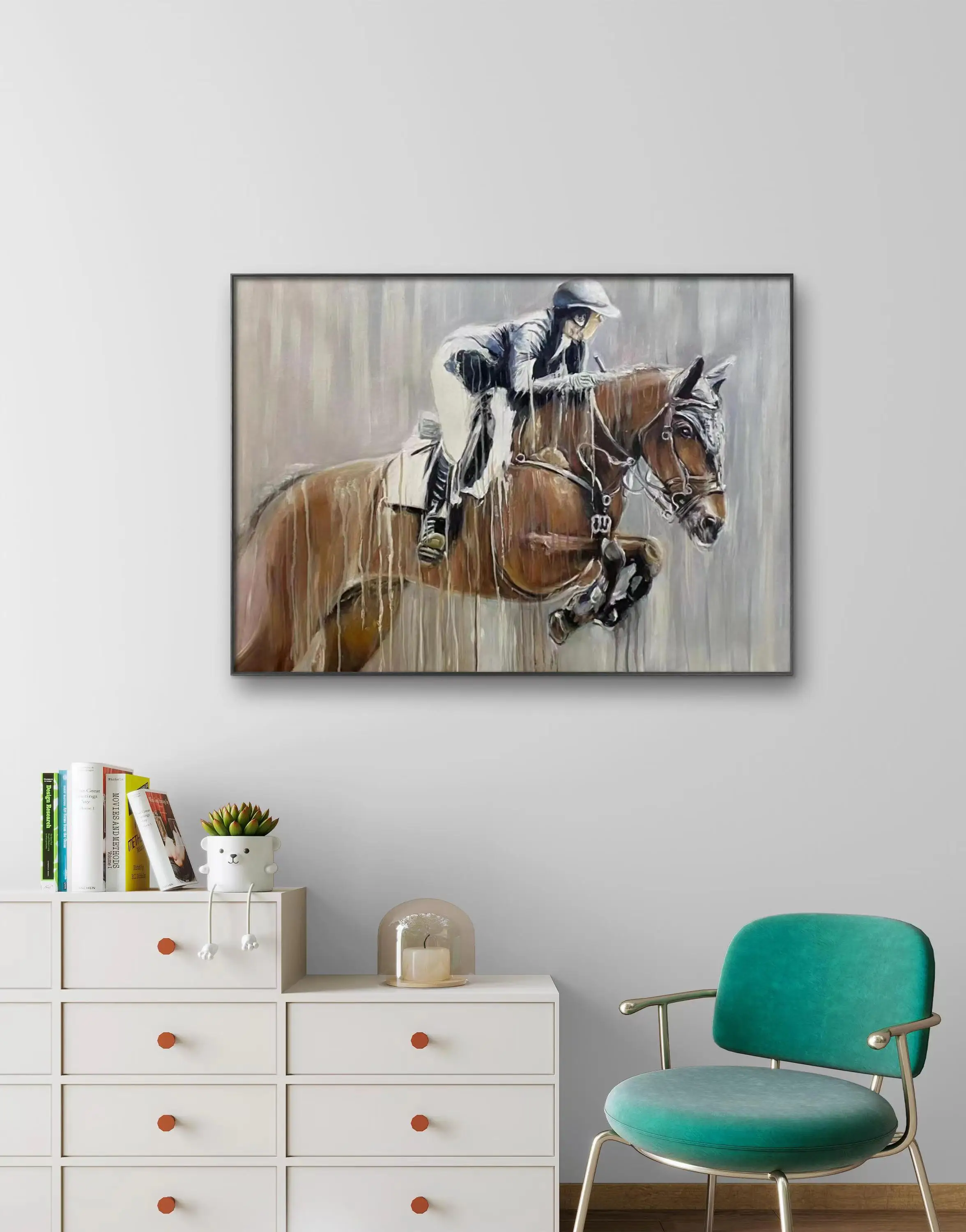 Hand drawn modern style restaurant decoration painting porch sofa background hanging painting abstract horse ridingoil painting