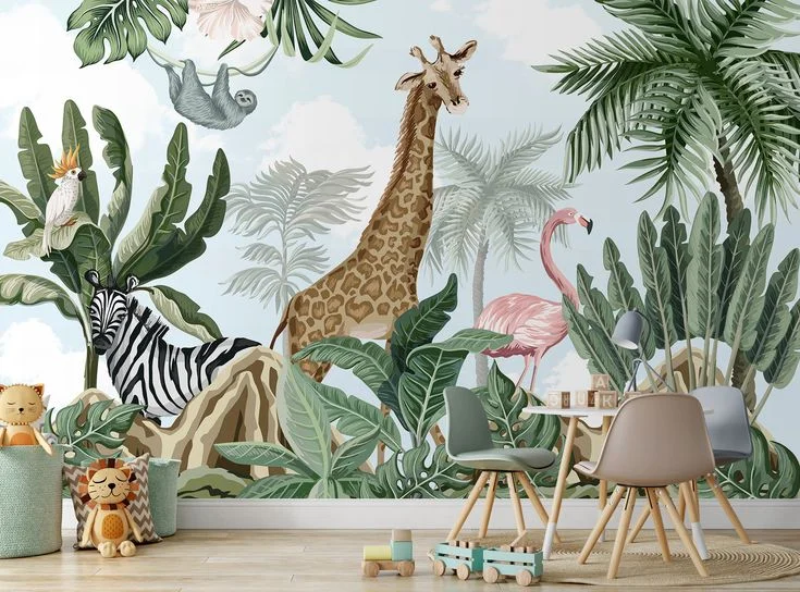 Beautiful OEM Forest Animals 3D Mural Wallpaper For TV Background Home Decoration