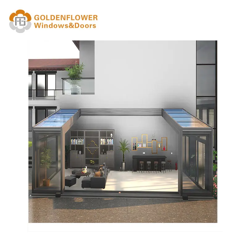 Hollow Sunshine Double Lowes Garden Aluminum Sunroom Customized  House Insulating Glass Sliding Steel Removable Triangle Flat