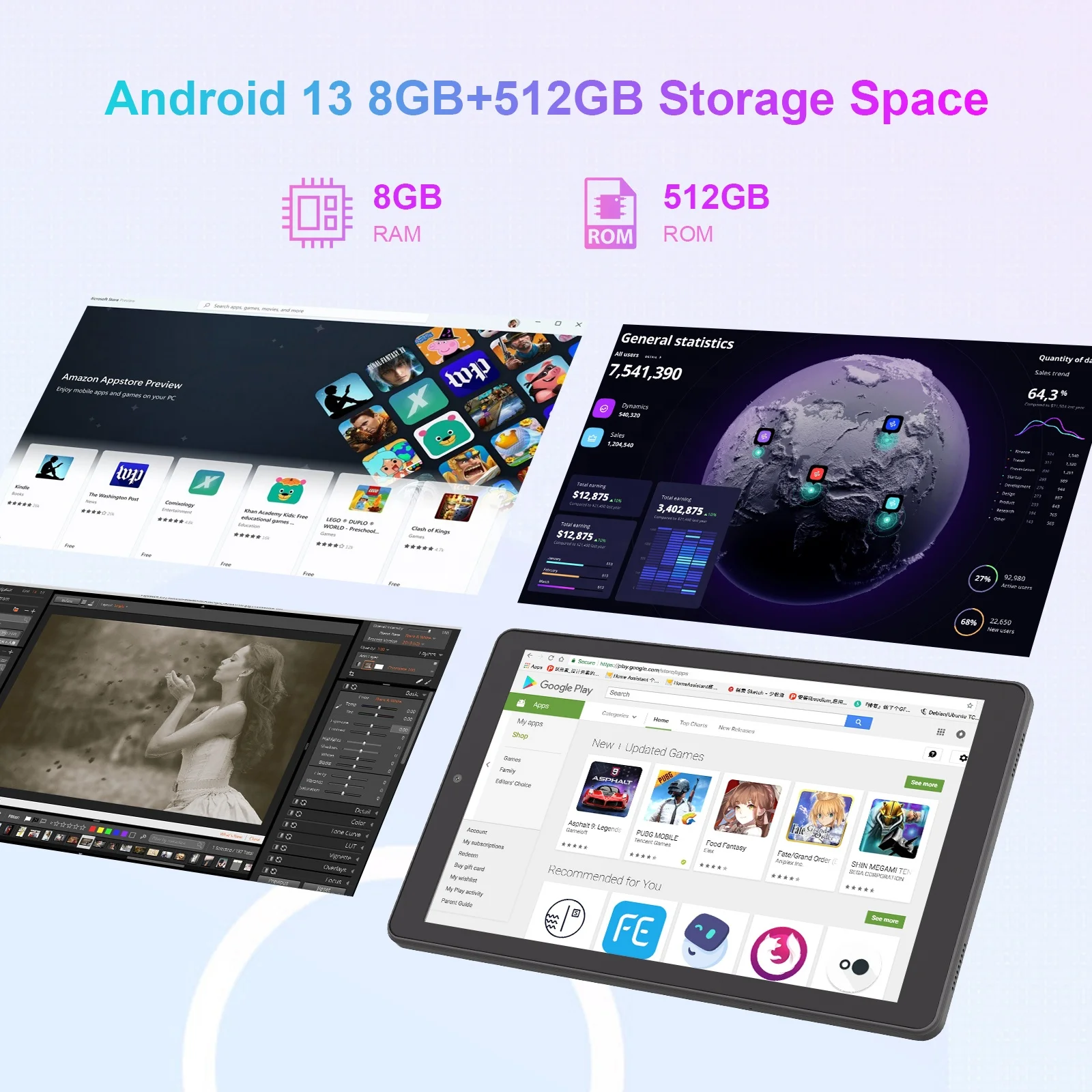 2024 C idea ODM 10-дюймовый планшетный ПК Android 13 800 * 1280HD IPS сенсорный экран 8 ГБ + 512 г с Sim-картой для взрослых (черный)