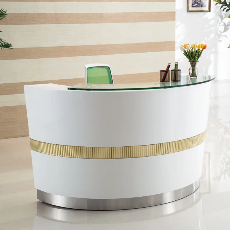 Glossy marble single dentist boutique furniture top beauty nail salon cashier counter used vintage medical office reception desk