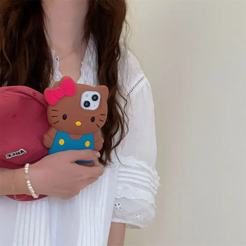 SS 3D Cartoon Black Swimming Ring KT Phone Case for IPhone 14 13 12 11 Pro Max 14 Pro Silica Gel Soft Back Cover wholesale