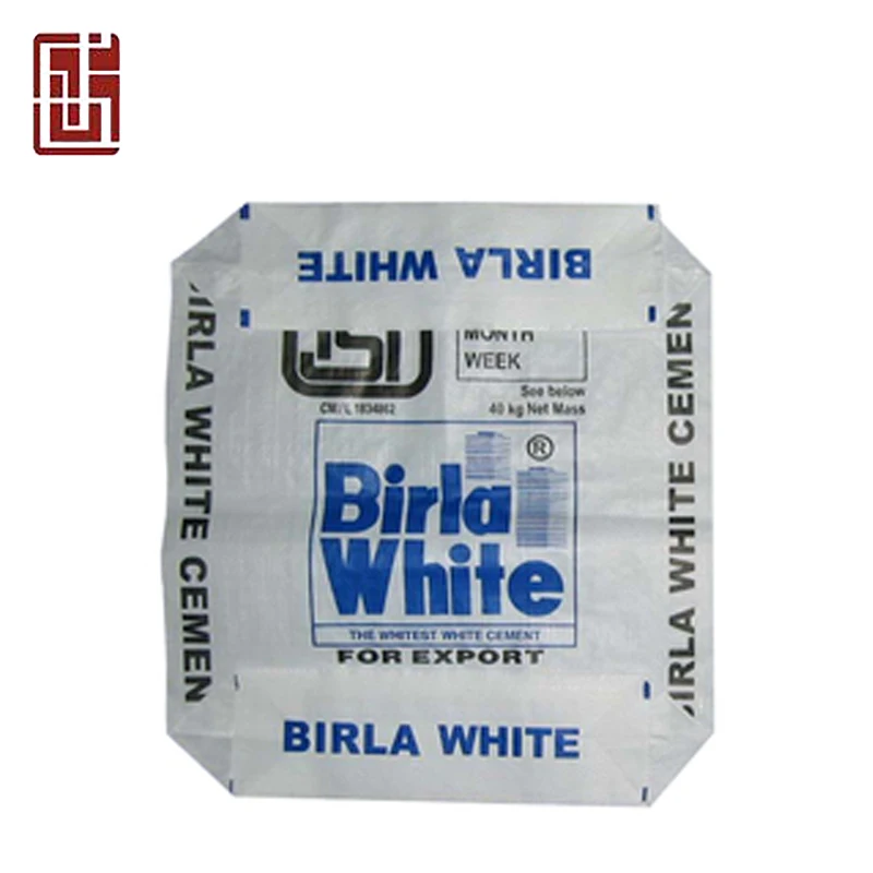 Recyclable pp woven square bottom bag of 50kg white cement with inner liner