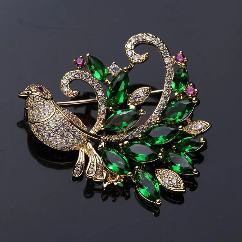 Manufacturer custom high quality brass fashion jewelry cc brooch bird brooch Emerald brooches