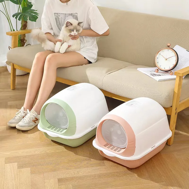 Cat Litter Box Closed Sandbox Pet Bedpan Toilet Anti-splash Cats Tray With Spoon Clean Kitty House Plastic Cat Litter Bedpan