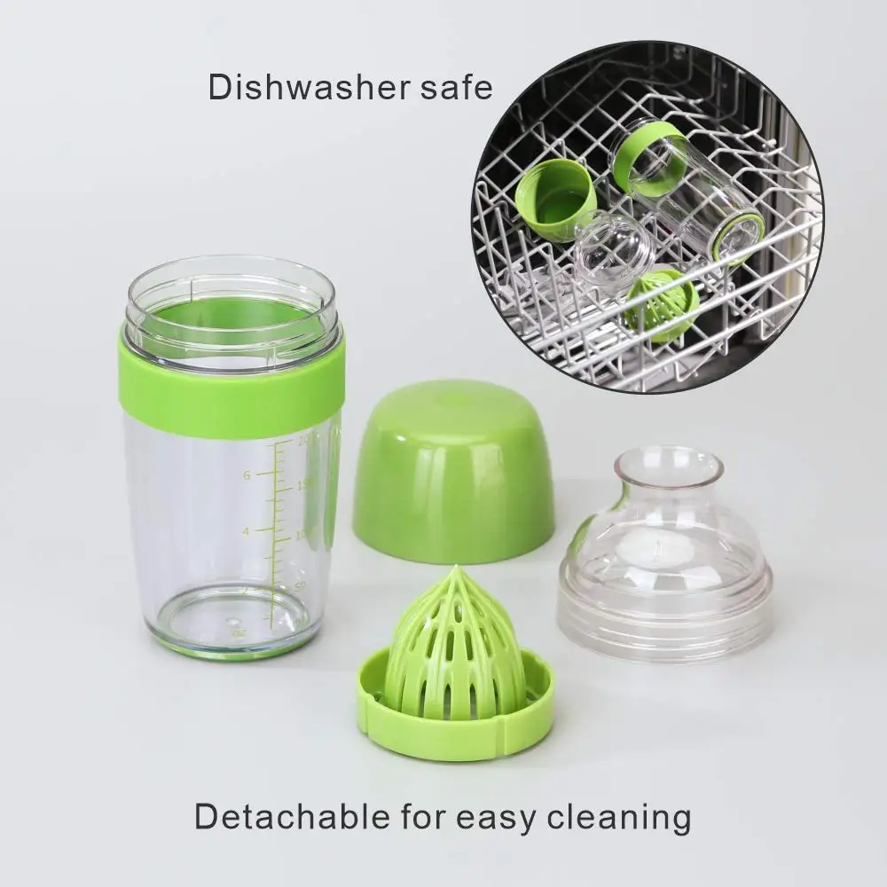
250ml 2 in 1 Dripless Pour Leak-free Soft Grip Anti-slip Feet Easy to Clean Salad Dressing Shaker Mixer with Citrus Juicer 