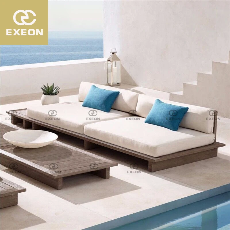 Outdoor Garden Natural Wood Club Chair Sofa Furniture Weathered Teak Designer Sofa