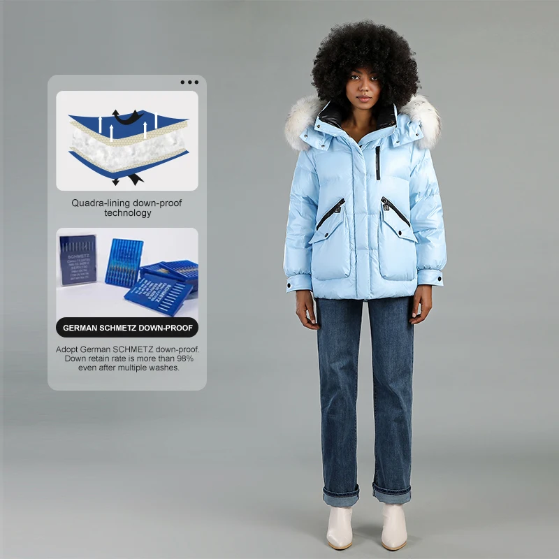 Custom Clothing Manufacturers Women Puffer Coats Wolf Fur Ruff Original Windproof Down Jackets Ladies Winter Warm Hooded Parkas