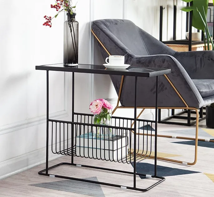 Factory wholesale gold rectangle console metal wire table with Wooden table