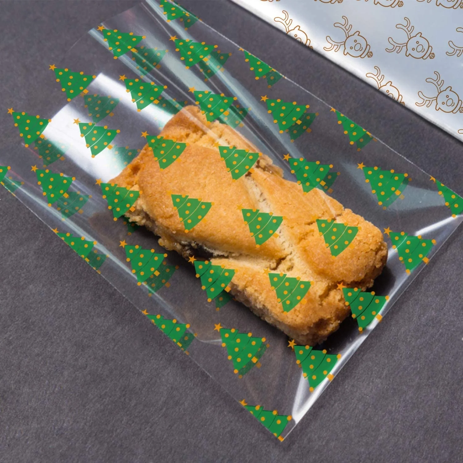 100 pieces Christmas popcorn clear treat bags goodies clear cellophane bags with 100 pieces twist ties