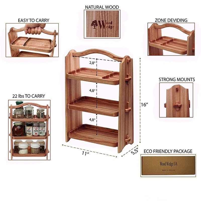 Wood spice jar rack set kitchen organizer 3 tier spice racks shelves holder  wholesale spice container rack