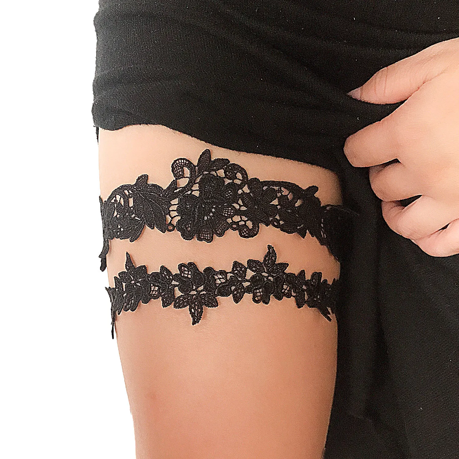 NANTEX fashion wedding Garters for Bride White Lace Garter Belt Bridal Leg Garter Set with Rhinestones