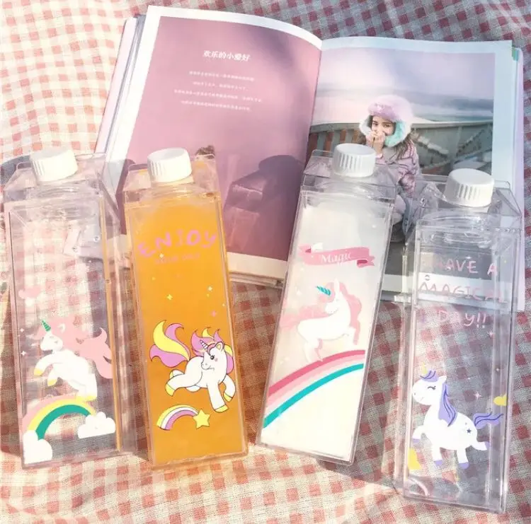 Kid Gifts 500ml 1L portable transparent plain milk carton box shape reusable plastic clear milk carton