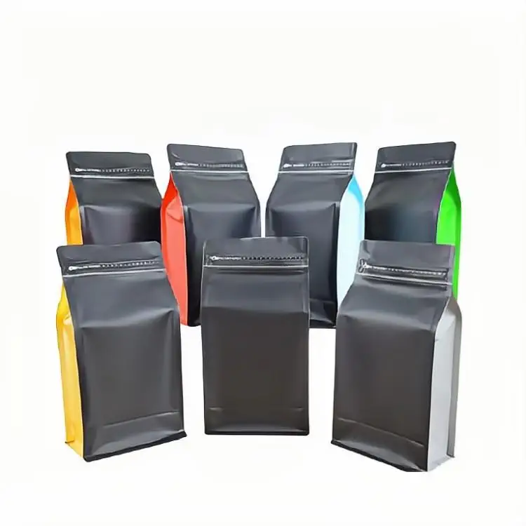 Custom Printed Frosted Aluminum Foil Plastic Flat Bottom Coffee Bean Bags Packaging Pouch Square Coffee Bags with Valve