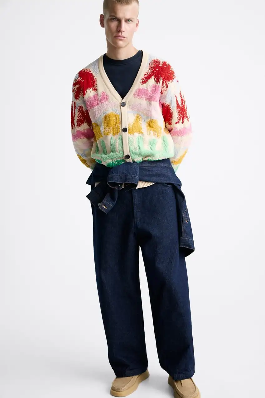 VSCOO new arrival colorful knitted intarsia jacquard knit sweater men clothes fashion knitted cardigan sweater man