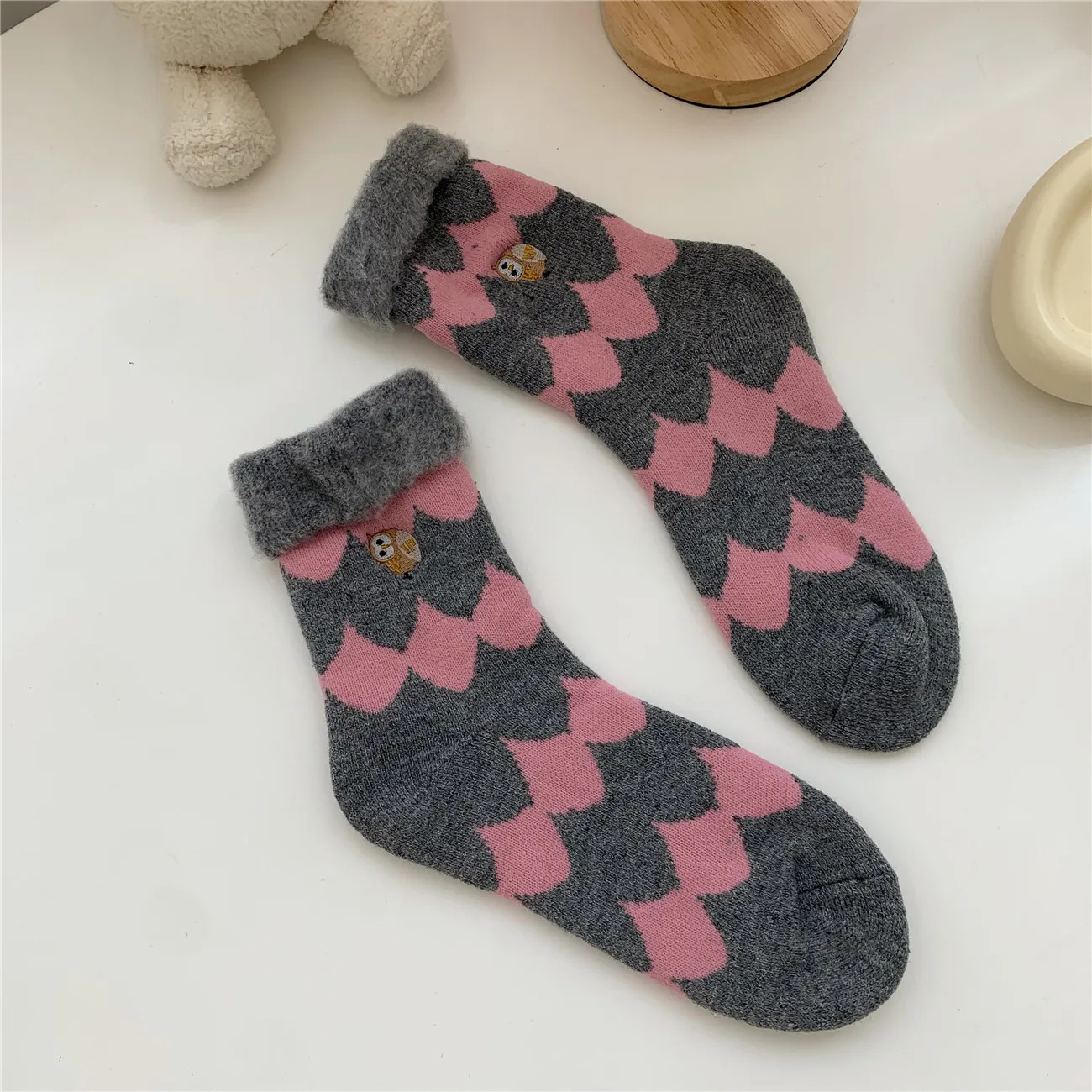 Winter thicken women socks Japanese fashion floor sleep bed anti slip warm with cute embroidery