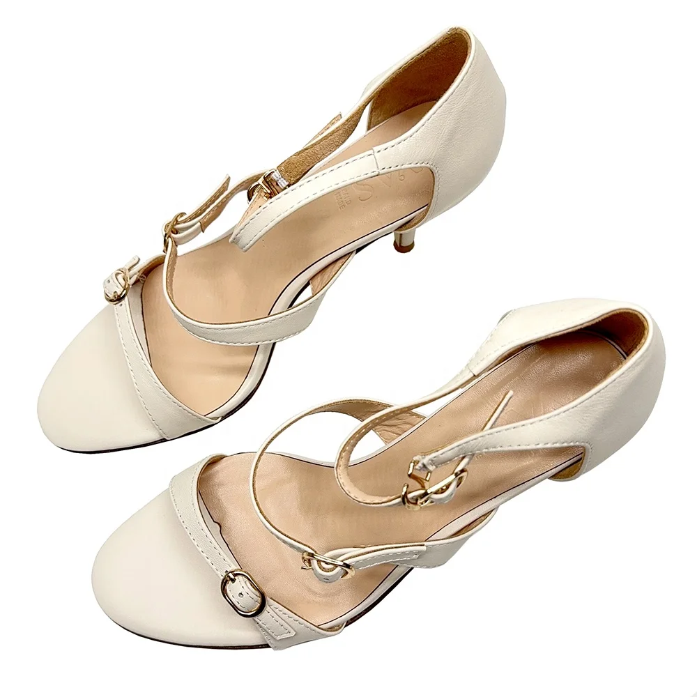 Black Beige Elegant Genuine Leather Heels Sandals Shoes For Women And Ladies Footwear